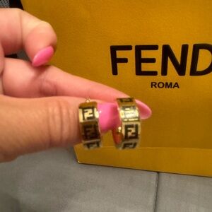 Fendi Gold and Black Logo Hoop Earrings